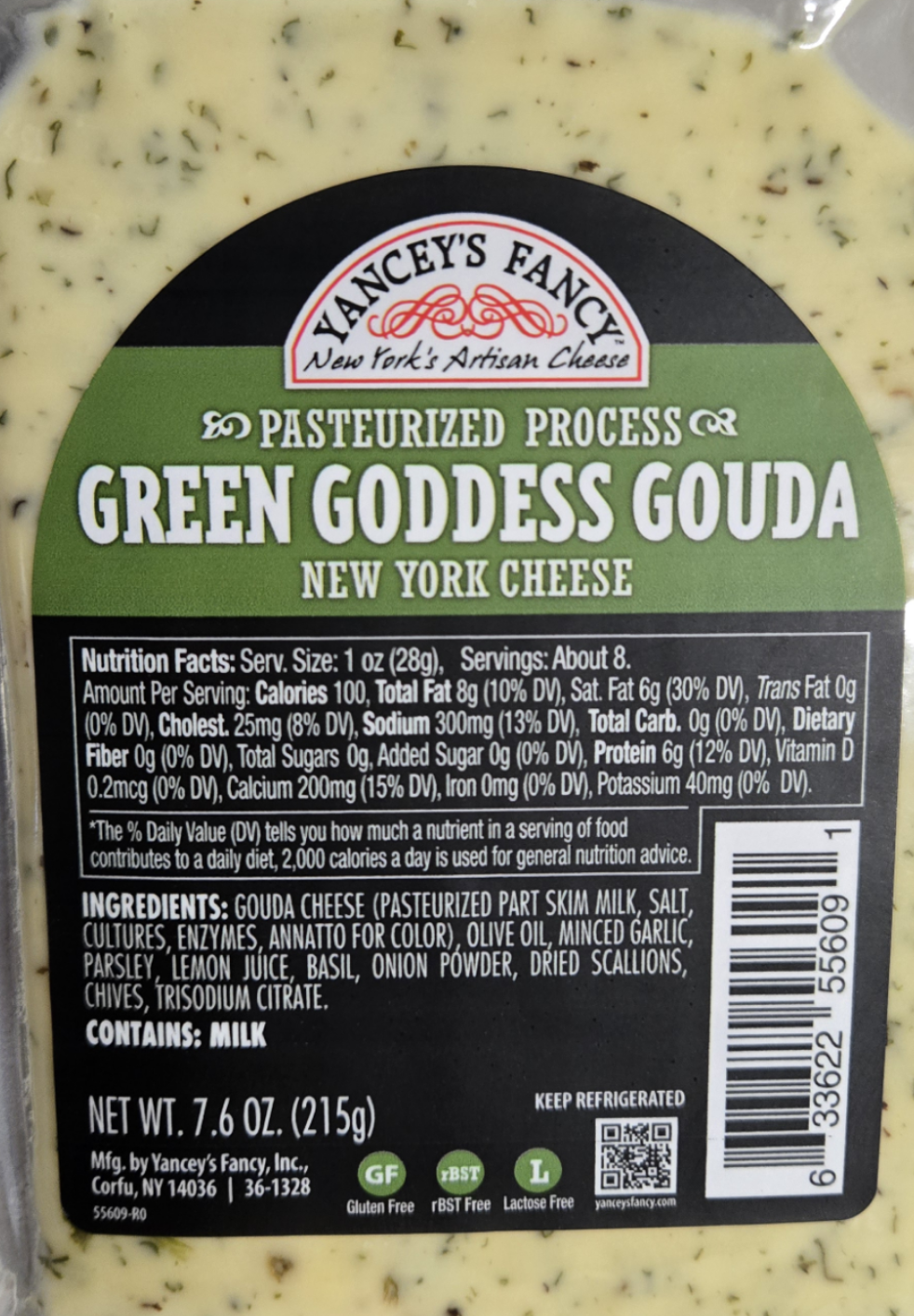 Yancey's Fancy Green Goddess Gouda Wedge